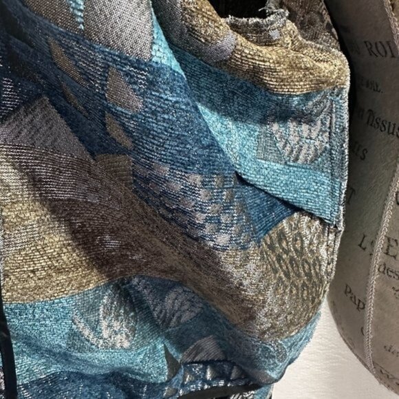 Vintage Tapestry Blue Black  Mandarin collar Full Zip jacket Abstract 2X - Picture 7 of 9